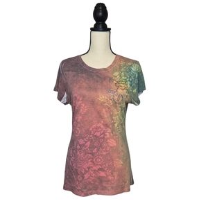 Harley-Davidson Tshirt Multicolor Floral Logo Print Short Sleeve Womens Size L